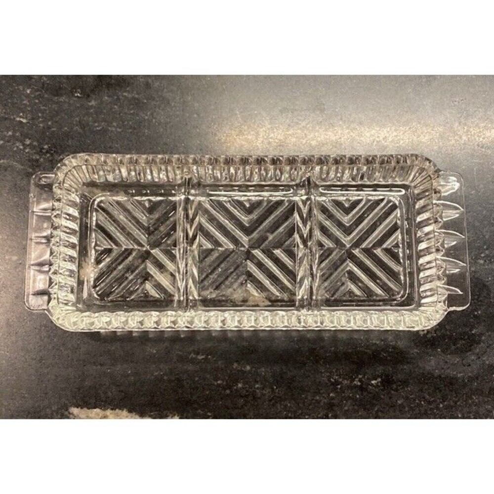3 Part Chevron Pattern Divided Glass‎ Relish Dish.  10” X 4” X 1 1/2” Deep.